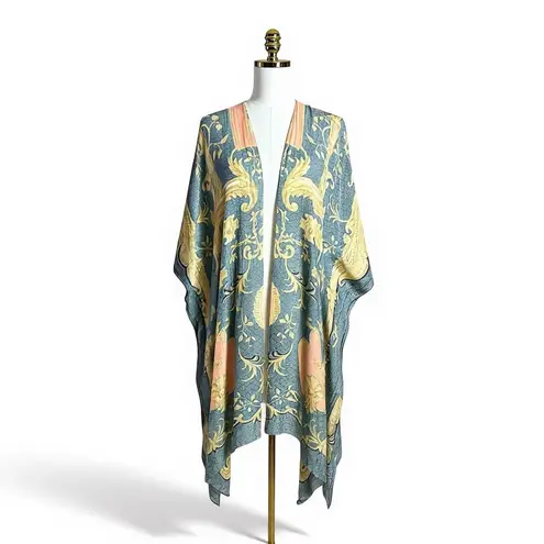 One Hundred Stars Bohemian Gypsy Rococo Midi Kimono One Size OS Witchy Boho Blue