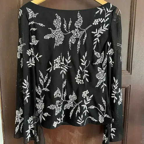 VINTAGE | J. LAXMI New York | Beaded Chiffon Cowl Neck Evening Top | Size Large Black