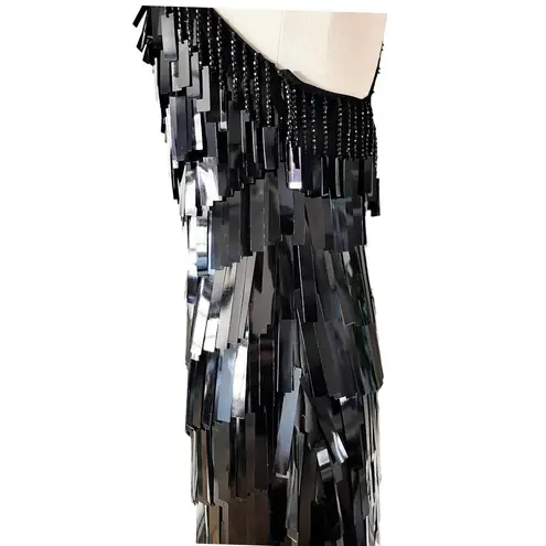 THE ATTICO Sequin Fringe Mini Dress Black Cocktail Designer Italy LBD IT 38 US 2