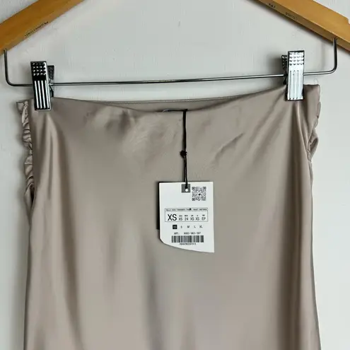 ZARA NWT  Satin Midi Skirt Sz XS Champagne Ruched Pleated High Rise Waist