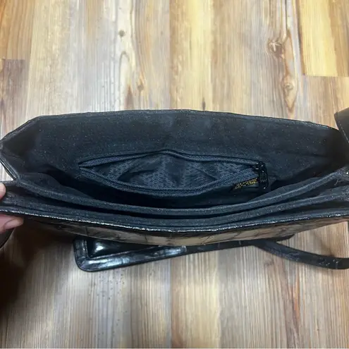 Vintage Genuine Eel Skin Leather Crossbody Bag Black Suede Retro 80s Purse