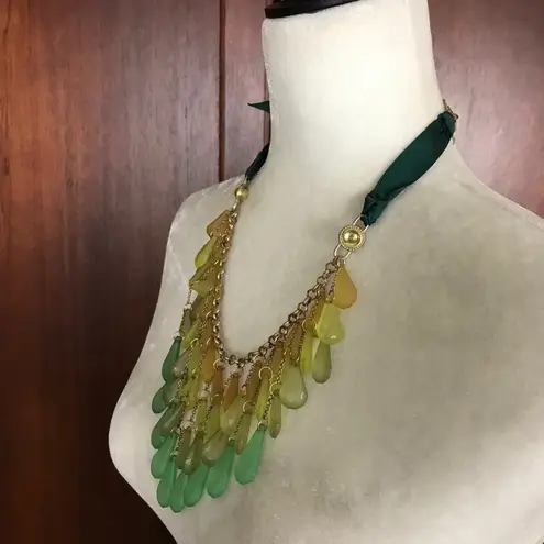 Coldwater Creek  Three Layer Bib Necklace Yellow Green Teardrop