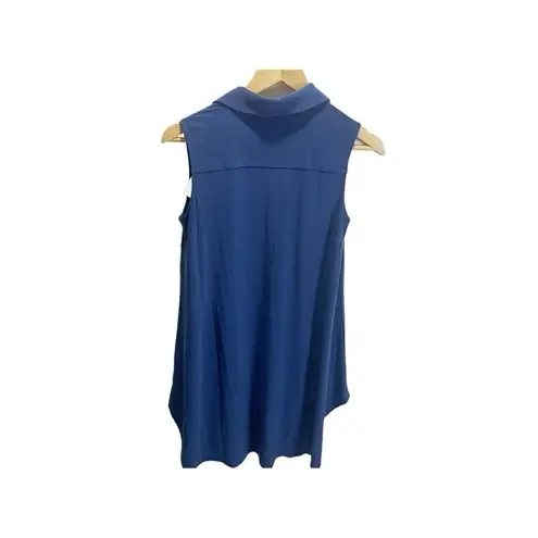 Women With Control Blue XSP Tunic Collared V Neck Pockets Sleeveless Hi Low Hem Size undefined