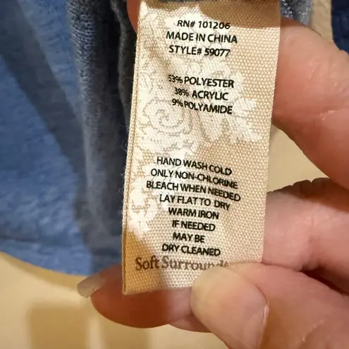 Soft Surroundings Blue Pullover Top Long Sleeve Zipper Front Women's