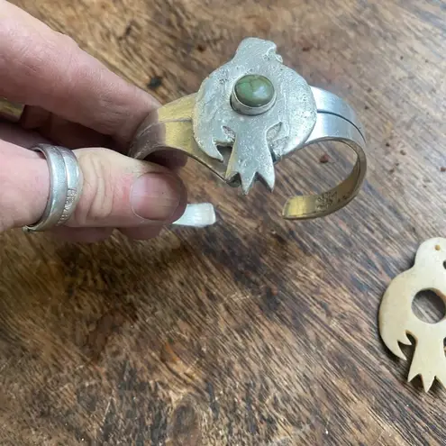 Turquoise and sterling sand casted eagle cuff bracelet Silver