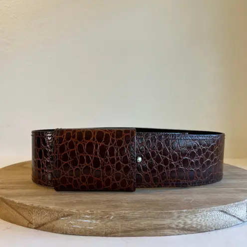 Omega Vintage 90s Brown Snake Skin Genuine Leather Wide Wrap Belt Size Medium