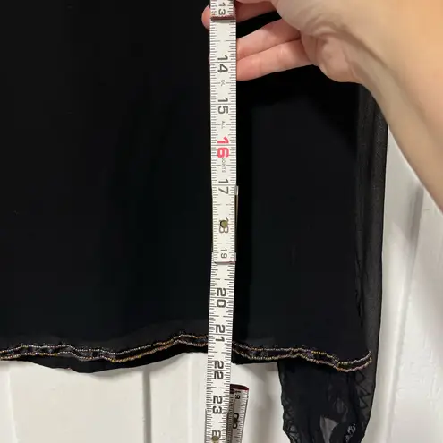 100 % Silk embroidered beaded Feather black long sleeve blouse size