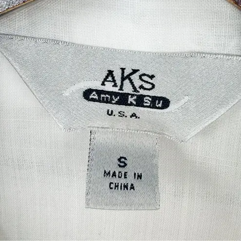 AKS Amy K Su Tencel Shirt Sheer Crop Button Front Pintuck Check White Small