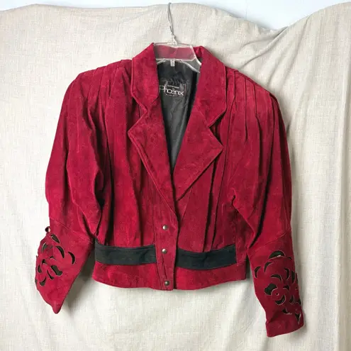 Vintage Phoenix Burgundy Black Suede Cutout Cropped Jacket M Art Western AS IS Red Size M