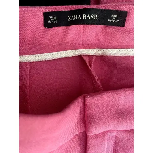 ZARA  Pleated Stretch Knit High Waist Slim Fit Casual Trousers Pockets S Pink