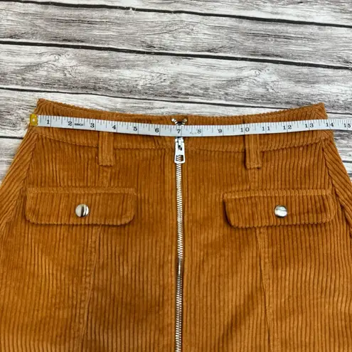 Bershka Womens Wide Wale Cord Corduroy Skirt S SM Small Warm Cognac Brown Zipper