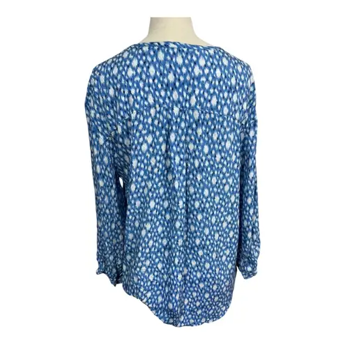 Caslon Blue Watercolor Print Split Tie Neck Long Sleeve Blouse Size Medium