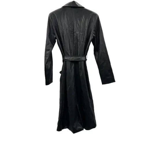 NA-KD Misslibell x Black Faux Leather Tie Waist Trench Coat Size 38