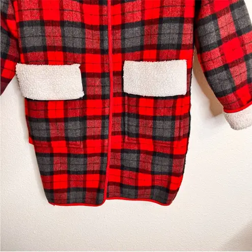 Urban Renewal Fleece Coat Red & Black Buffalo Plaid Check Shearling Jacket sz S