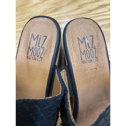 Miz Mooz Genna Slide Sandals Women's 7.5 Black Leather Block Heel Hipster S61