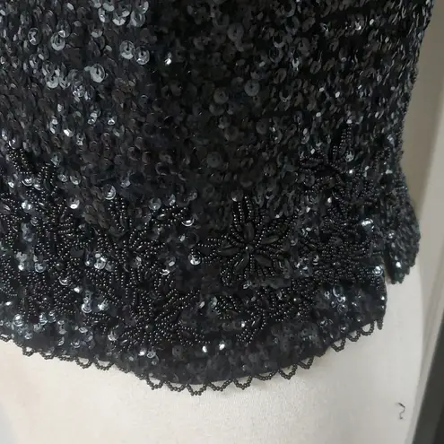 Stephen Chu Beaded Sweater Factory 100% Lamb's Wool Black Beaded Sleeveless Top Size M