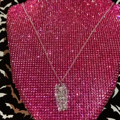 Boutique Skeleton Silver Glitter Coffin Halloween Costume Necklace Creepy Emo goth egirl