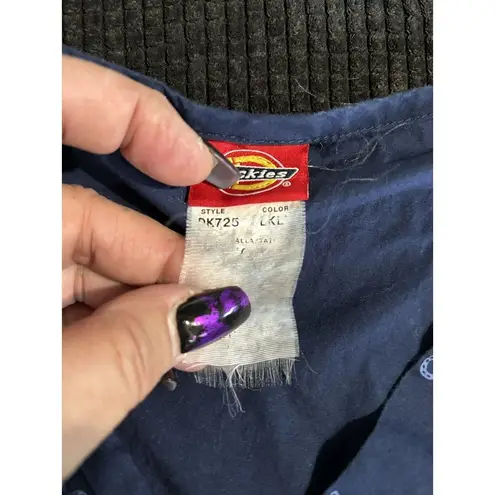 Dickies Scrub Top Navy/Horseshoes Print Short Sleeve V Neck Pockets Size M