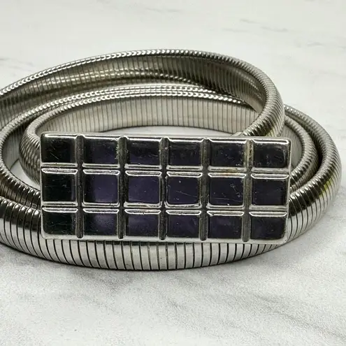 The Bar Vintage Buckle Silver Tone Coil Stretch Cinch Belt Size Small S Womens