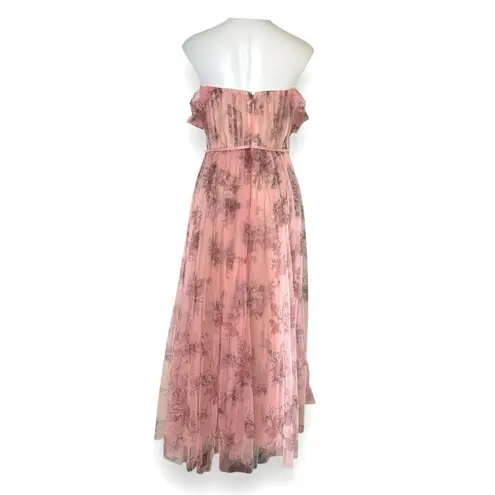 MARCHESA NOTTE Bridesmaid Blush Pink Floral Tulle Long Maxi Gown Dress 14 ($325)