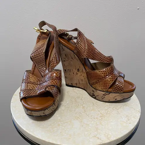 Chloé Renna Leather Snakeskin Slingback Cork Wedges Size 39.5