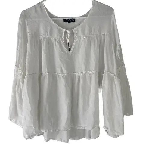 Revolve Maven West Women's Size XS White Sheer Ruffle Flowy Tiered Blouse