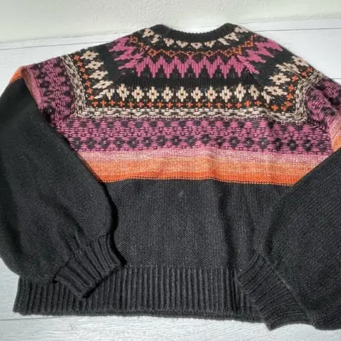 Band of Gypsies  Black Purple Fair Isle Pattern Knit Melaina Sweater Size Small