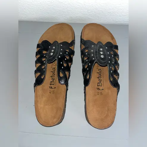 Betula Butterfly Black Crocodile Embossed Skin Look Studded Sandals Tan Size 11