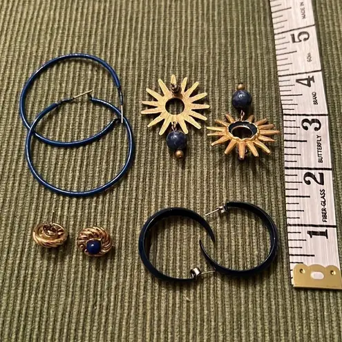 4 pair of blue earrings hoops studs and dangly gently used