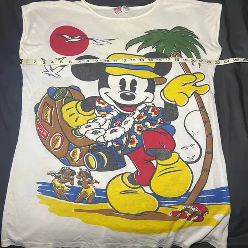 Vintage 70's 80's Disney Mickey Mouse Hawaiian Tropical Vacation T Shirt Size LG White