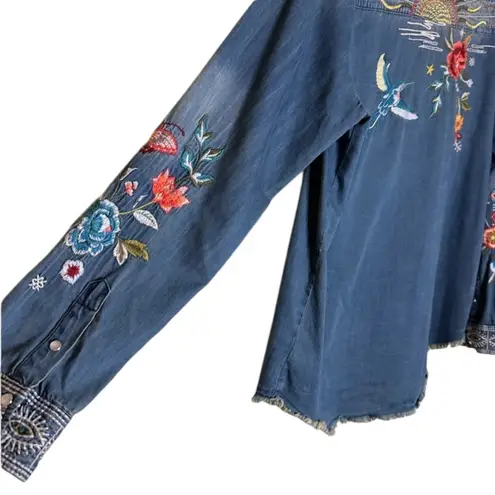 Johnny Was Cara Frayed Westward Denim Shirt NWT RARE