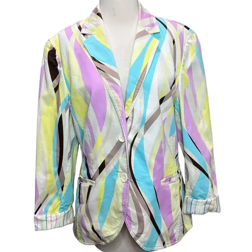 Escada Sport Blazer Jacket Women 12 Multicolor Abstract Pockets Maximalist Retro Pink