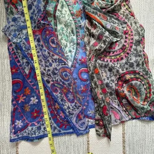 ANU Floral Embroidered 100% Wool Lightweight Boho Vest Cardigan Women’s Large Blue