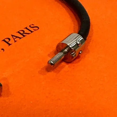 Hermès Black Viviride Fantasy Leather Bangle Heart Cadena Silver Hardware Bracelet