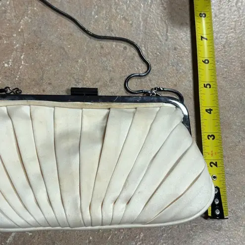 Kate Landry Vintage Pleated Satin Clutch Silver Chain Strap & Rhinestone Clasp