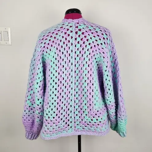 New Handmade Crochet Cardigan Open Front Sweater Premium Acrylic OS Purple Size undefined