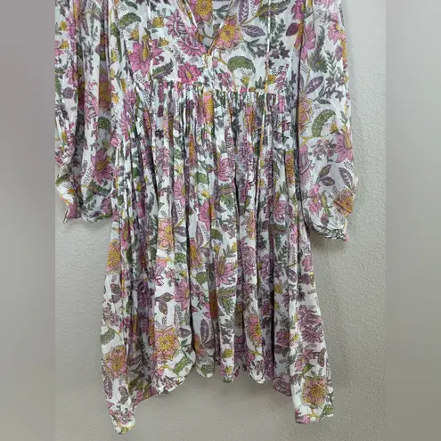 Daughters Of India Kyra Cotton Gauze Mini Dress in Fuchsia Bloom size Large $179 Pink