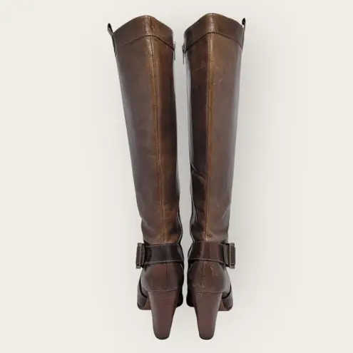 Frye  Andrea Belted Tall Full Zip Brown Leather Riding Boot Size 10M 77321