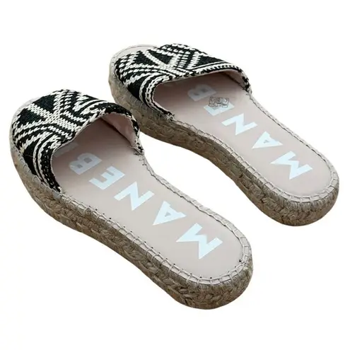 Manebi Double Sole Espadrille Platform Slide Sandals Raffia Cotton size 38 8 Black thumbnail 6