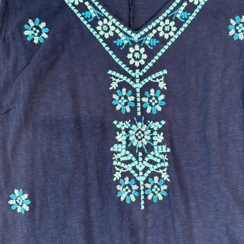 J.Jill  Navy Floral Embroidered Sleeveless V-Neck Long Dress  D37