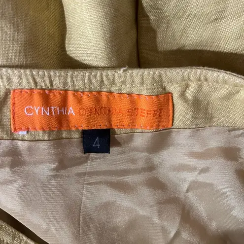 Cynthia Steffe Green Skater Mini Skirt with Pleated Ruffles 100%linen