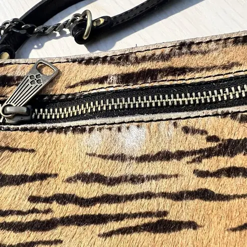 Patricia Nash Rectangle Tiger Calf Hair Black Leather Crossbody Bag Festival