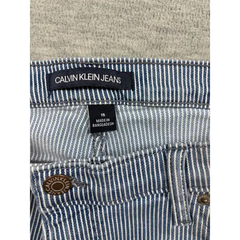 Calvin Klein Jeans Womens Shorts Sz 16 Roll Cuff Denim Stripe Blue High Rise