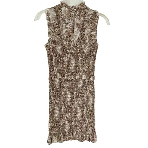 Bec & Bridge Smocked Gloria Toile Leaf Print Mini Dress Size 2 NWT