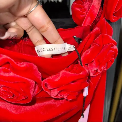 Avec Les Filles Rosette Red Off-the-Shoulder Velvet Minidress