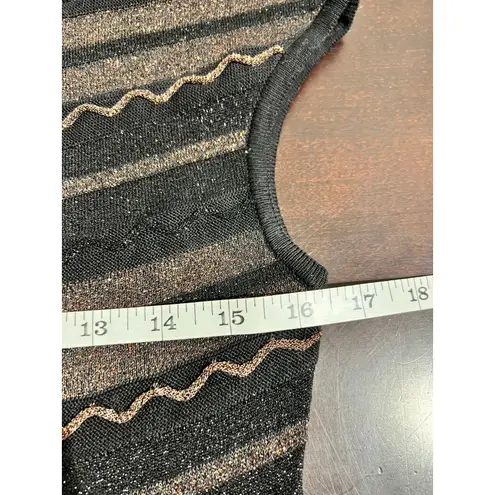 Peruvian Connection Black Gold Metallic Zig Zag Knit Cap Sleeve Mini Dress Small