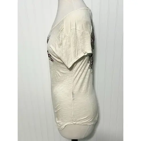 Harley Davidson Women's Love To Role Heart Crown Print T Shirt Beige Size Small White