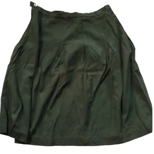 Vintage dark green knee length a line skirt with pleats size Medium