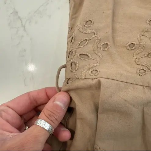 Boden Sleeveless Eyelet Button Front Cottagecore Midi Dress Womens 2R Tan Preppy Size 2