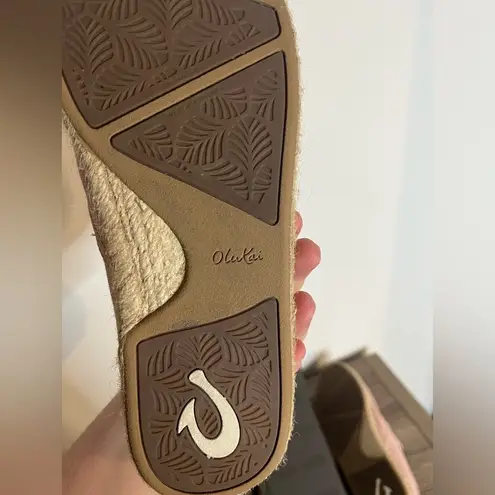 Olukai Kaula Pa'a Kapa Pink Linen Espadrilles Rope Fiber Sole Slip On Shoes Sz 9